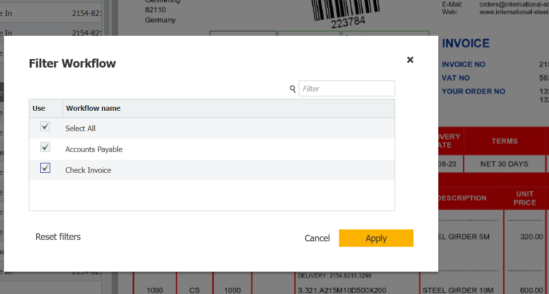 Filtern nach Workflow
